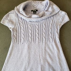 Lilac, cowl necked, knit sweater.